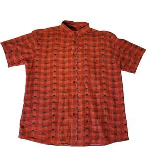 Woolrich Shirt Mens XL Red Brick Kayaks Print Button Up 100% Cotton